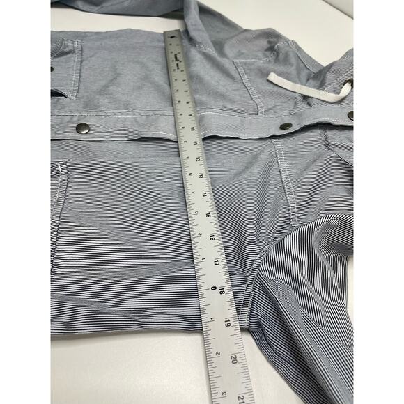 So Pinstriped Long Sleeve Snap Button Field Hooded Jacket Blue/White Women's M - Picture 8 of 9